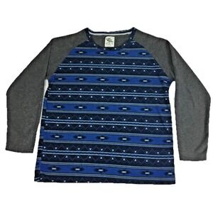 Cedar Wood State Mens XL Blue Aztec Fleece Raglan Long Sleeve Pullover Shirt
